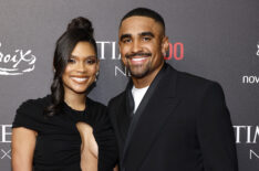 Bry Burrows and Jalen Hurts attend the 2023 TIME100 Next event at Second Floor on October 24, 2023 in New York City.