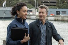 Olivia Swann as NCIS Special Agent Captain Michelle Mackey and Todd Lasance as AFP Liaison Officer Sergeant Jim 'JD' Dempsey in NCIS: Sydney episode 2, season 2