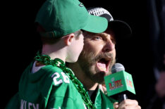 Actor Bradley Cooper is interviewed before Super Bowl LIX between the Kansas City Chiefs and the Philadelphia Eagles at Caesars Superdome on February 09, 2025 in New Orleans, Louisiana.