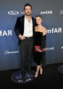 Brandon Sklenar and Courtney Salviolo attend amfAR Las Vegas at Wynn Las Vegas on November 22, 2024 in Las Vegas, Nevada.