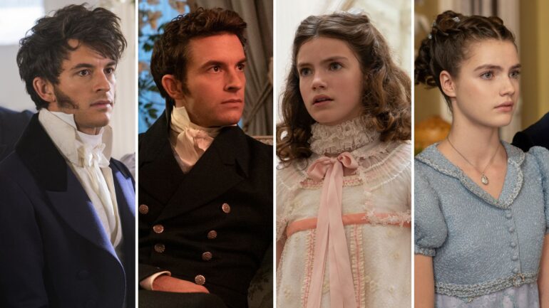 Jonathan Bailey and Florence Hunt in 'Bridgerton' over the years