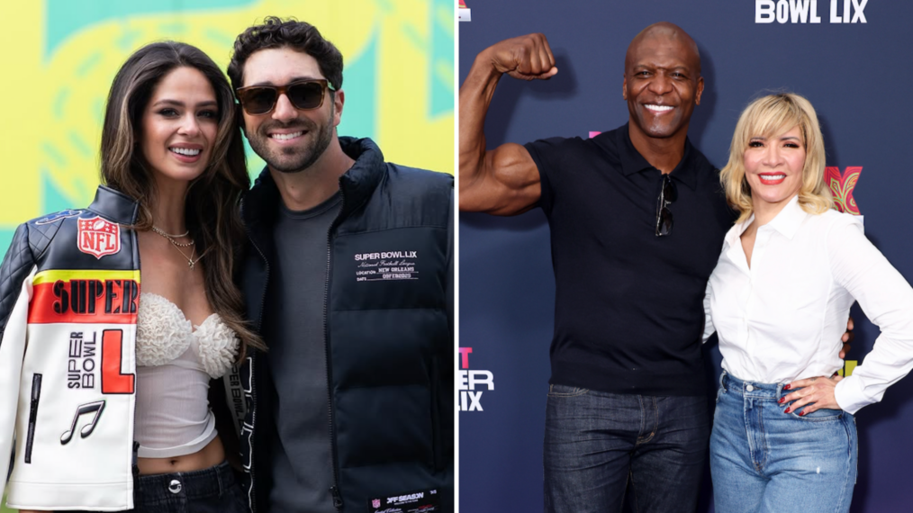 Kelsey Anderson Joey Graziadei Terry Crews Rebecca Crrews at the Super Bowl