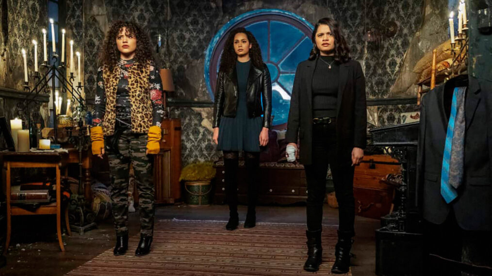 Sarah Jeffery as Maggie Vera, Madeleine Mantock as Macy Vaughn, and Melonie Diaz as Mel Vera in 'Charmed'