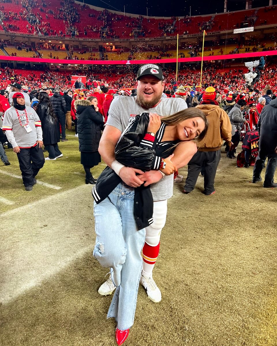 Ana Demmer and Creed Humphrey after a Chiefs win