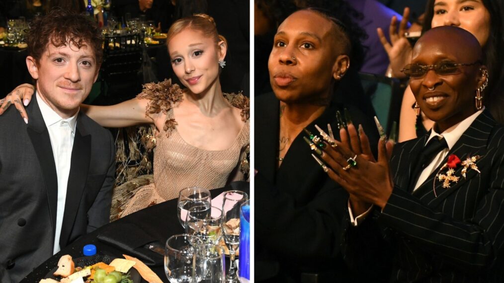 SANTA MONICA, CALIFORNIA - FEBRUARY 07: (L-R) Ethan Slater, Ariana Grande and a guest attend FIJI Water at The 30th Critics Choice Awards at Barker Hangar on February 07, 2025 in Santa Monica, California and PASADENA, CALIFORNIA - FEBRUARY 22: (L-R) Lena Waithe and Cynthia Erivo attend the 56th NAACP Image Awards at Pasadena Civic Auditorium on February 22, 2025 in Pasadena, California.