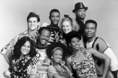 Jim Carrey, Tommy Davidson, Kelly Coffield, Damon Wayans, David Alan Grier, (front): Kim Coles, Keenen Ivory Wayans, T'Keyah Crystal Keymah, Kim Wayans for 'In Living Color' Season 1