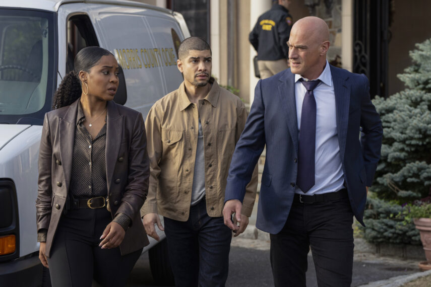 Danielle Moné Truitt as Sgt. Ayanna Bell, Rick Gonzalez as Det. Bobby Reyes, Christopher Meloni as Det. Elliot Stabler — 'Law & Order: Organized Crime' Season 5 Episode 5