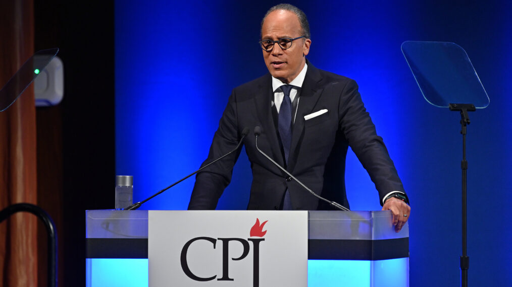 Lester Holt speaks onstage at the Committee to Protect Journalists' 29th Annual International Press Freedom Awards