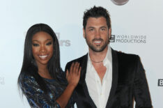 Singer Brandy and professional dance Maksim Chmerkovskiy arrive to ABC's 'Dancing With The Stars'
