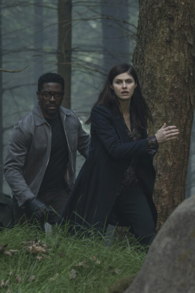 Alexandra Daddario as Dr. Rowan Fielding, Tongayi Chirisa as Ciprien Grieve in the 'Mayfair Witches' Season 2 finale