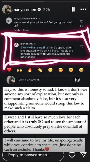 Nany Gonzalez's statement on Kaycee Clark Cheating Rumor