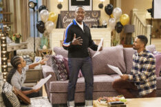 Tetona Jackson as Nina, Lamorne Morris as Todd, and Damon Wayans Jr. as Junior in 'Poppa's House' Season 1 Episode 10 - 'Elevator Friend'