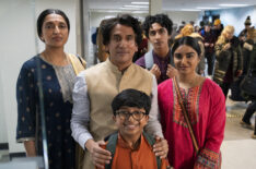 Sindhu Vee, Naveen Andrews, Ashwin Sakthivel, Arjun Sriram, and Sahana Srinivasan in 'The Pradeeps of Pittsburgh'