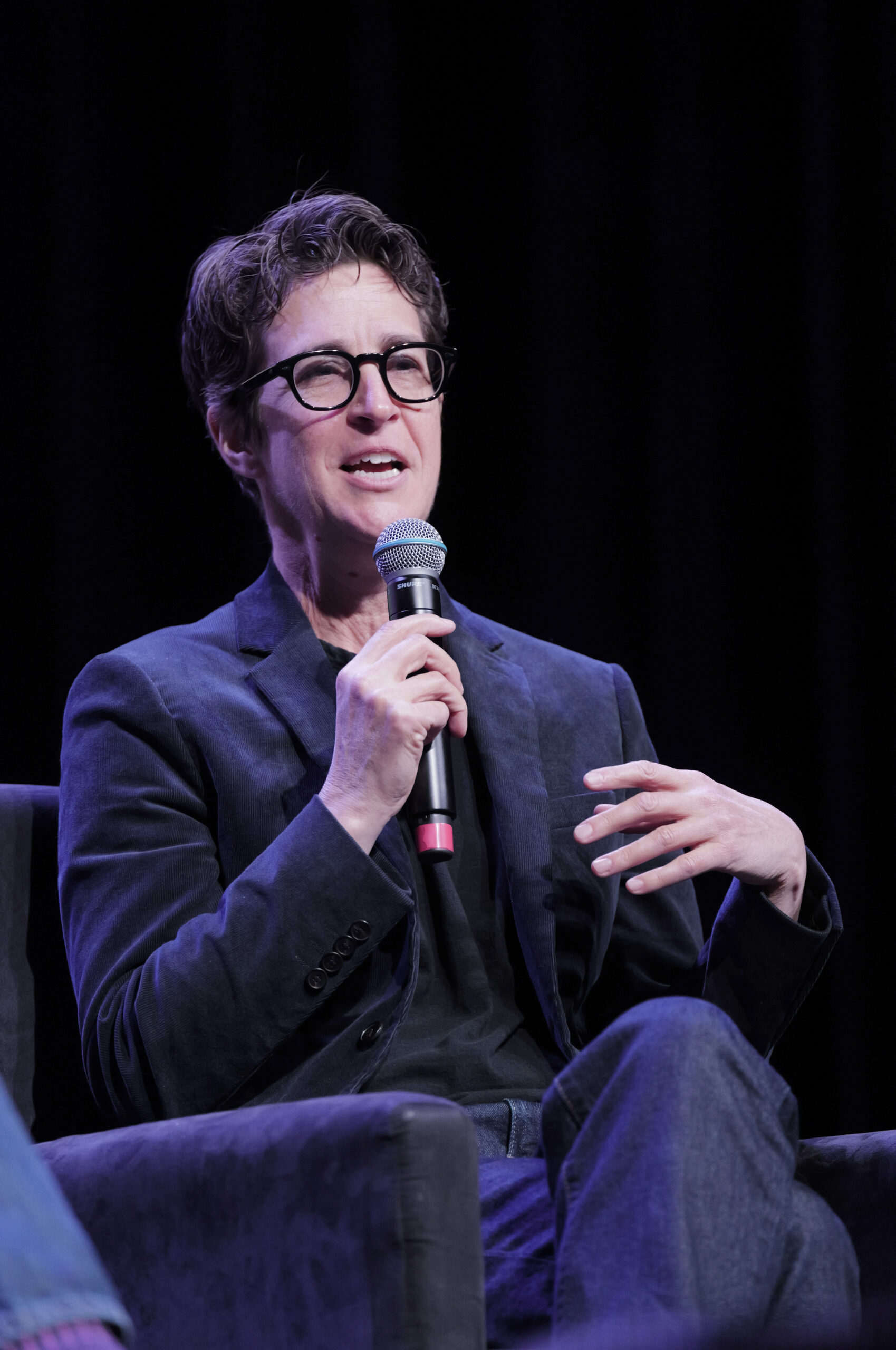 Rachel Maddow is seen in conversation with David Remnick during the The 2024 New Yorker Festival