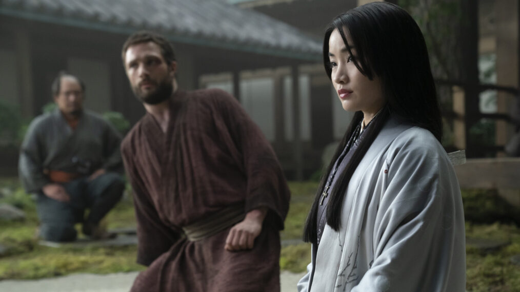 Cosmo Jarvis as John Blackthorne and Anna Sawai as Toda Mariko in 'Shōgun'