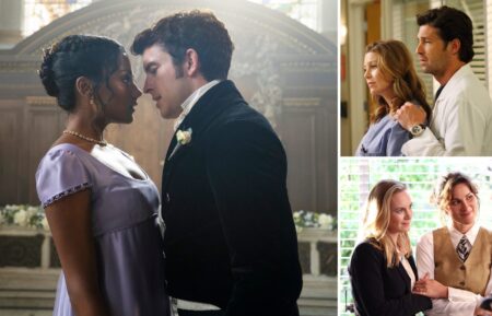 Simone Ashley and Jonathan Bailey in 'Bridgerton'; Ellen Pompeo and Patrick Dempsey on 'Grey's Anatomy,' Danielle Savre and Stefania Spampinato on 'Station 19'