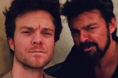Jack Quaid and Karl Urban behind the scenes of 'The Boys' Season 5