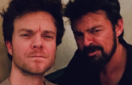 Jack Quaid and Karl Urban behind the scenes of 'The Boys' Season 5
