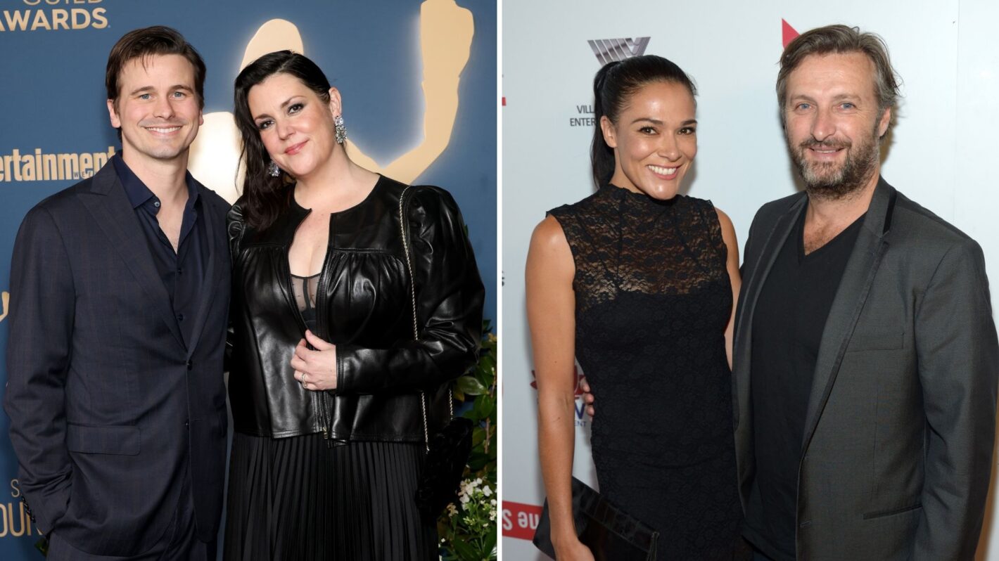 Jason Ritter and Melanie Lynskey attend the SAG Awards Season Celebration at Chateau Marmont on December 12, 2024 in Los Angeles, California; Simone Kessell and her partner attend Australians In Film's 5th Annual Awards Gala at the NeueHouse Hollywood on October 19, 2016 in Los Angeles, California.