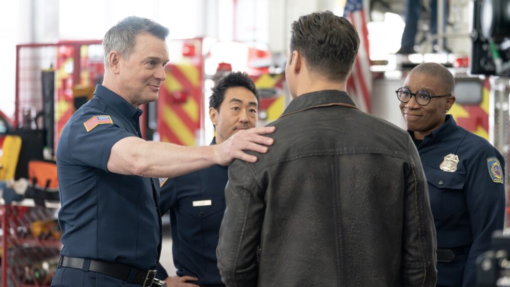 Peter Krause as Bobby, Kenneth Choi as Chimney, and Aisha Hinds as Hen — '9-1-1' Season 8 Episode 9 