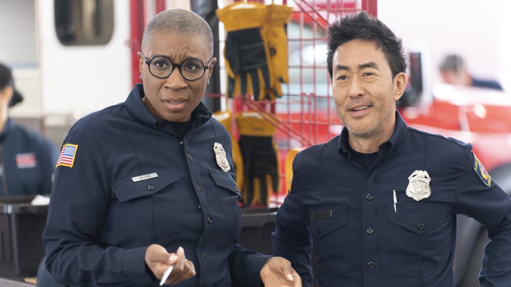 Aisha Hinds as Hen and Kenneth Choi as Chimney — '9-1-1' Season 8 Episode 9 