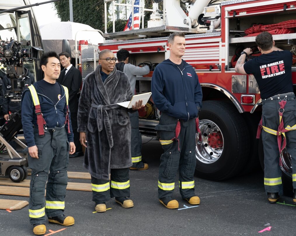 Kenneth Choi, director Aisha Hinds, and Peter Krause — Behind the Scenes of '9-1-1' Season 8 Episode 11 