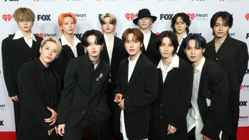 Tsurubo Shion, Kawanishi Takumi, Kawashiri Ren, Shiroiwa Ruki, Kimata Syoya, Kono Junki, Kinjo Sukai, Sato Keigo, Mamehara Issei, Yonashiro Sho and Ohira Shosei of JO1 attend the 2025 iHeartRadio Music Awards at Dolby Theatre in Los Angeles, California on March 17, 2025