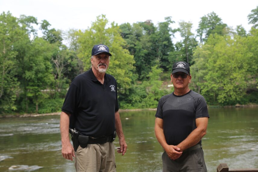 Connellsville Constables Rocky and Hubie at a lake scene.