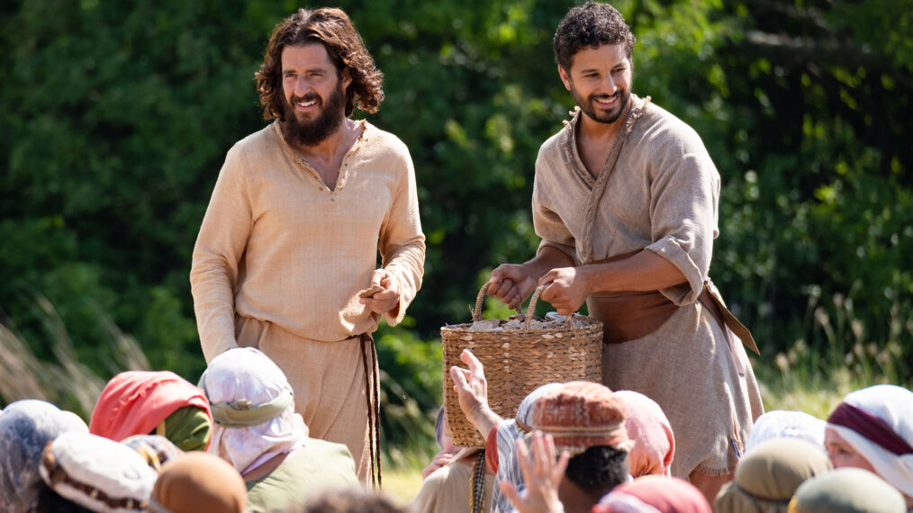 Jonathan Roumie as Jesus and Alaa Safi as Simon Z in The Chosen - Feeding of the 5000