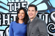 Chloe Bridges and Adam DeVine attend the final season premiere of HBO Original Series' 'The Righteous Gemstones' at Paramount Theatre on March 05, 2025 in Los Angeles, California.