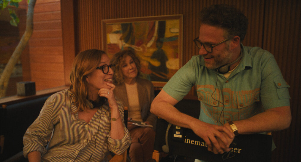 Sarah Polley as herself, Catherine O'Hara as Patty, and Seth Rogen as Matt in 'The Studio' Season 1 Episode 2 - 'The Oner'