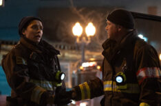 Miranda Rae Mayo as Stella Kidd, Taylor Kinney as Kelly Severide in 'Chicago Fire' Season 13 Episode 15 - 'Too Close'