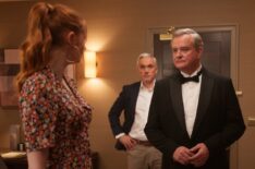Karen Gillan as Madeline, Ben Miles as Toby, and Hugh Bonneville as Douglas — 'Douglas Is Cancelled'