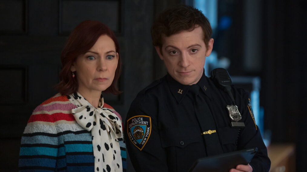 Carrie Preston as Elsbeth Tascioni and Ethan Slater as Officer Reese Chandler in 'Elsbeth' Season 2 Episode 17 - 'Four Body Problem'