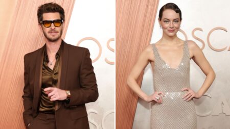 Emma Stone and Andrew Garfield at the 2025 Oscars