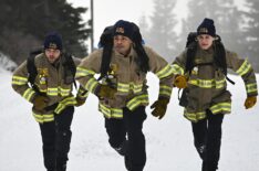 Max Thieriot as Bode Leone, Jordan Calloway as Jake Crawford, and Leven Rambin as Audrey James — 'Fire Country' Season 3 Episode 17 'Fire and Ice'