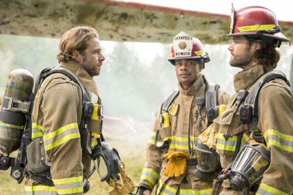 Pictured (L-R): Max Thieriot as Bode Leone, Jordan Calloway as Jake Crawford, and Jared Padalecki as Camden Casey.