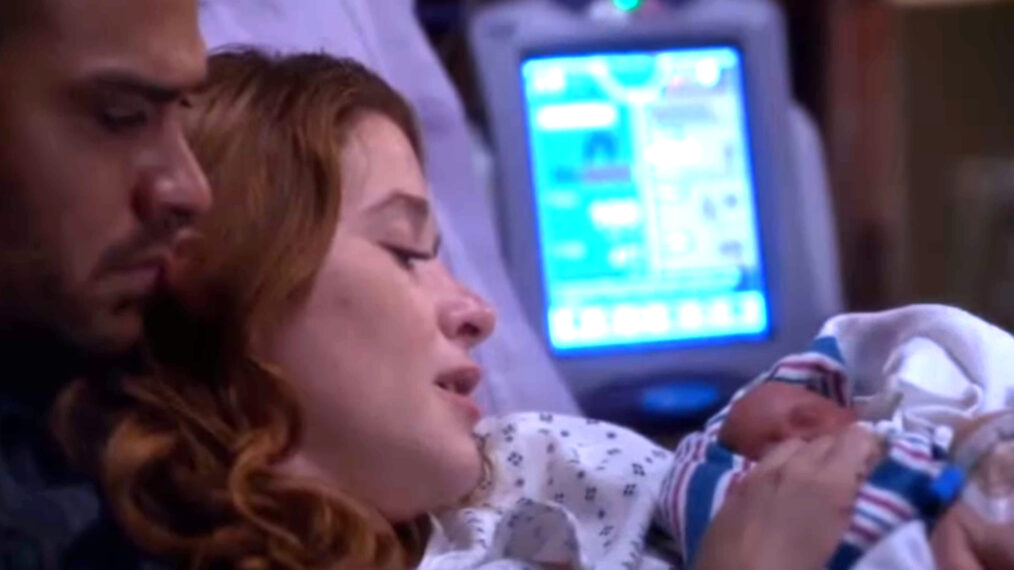 Sarah Drew as April Kepner with baby on 'Grey's Anatomy'