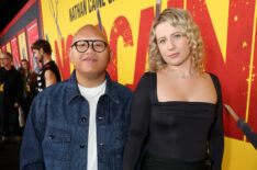 Jacob Batalon and Veronica Leahov attend the 'Novocaine' Los Angeles Premiere at Paramount Pictures Studios on March 10, 2025, in Los Angeles, California.