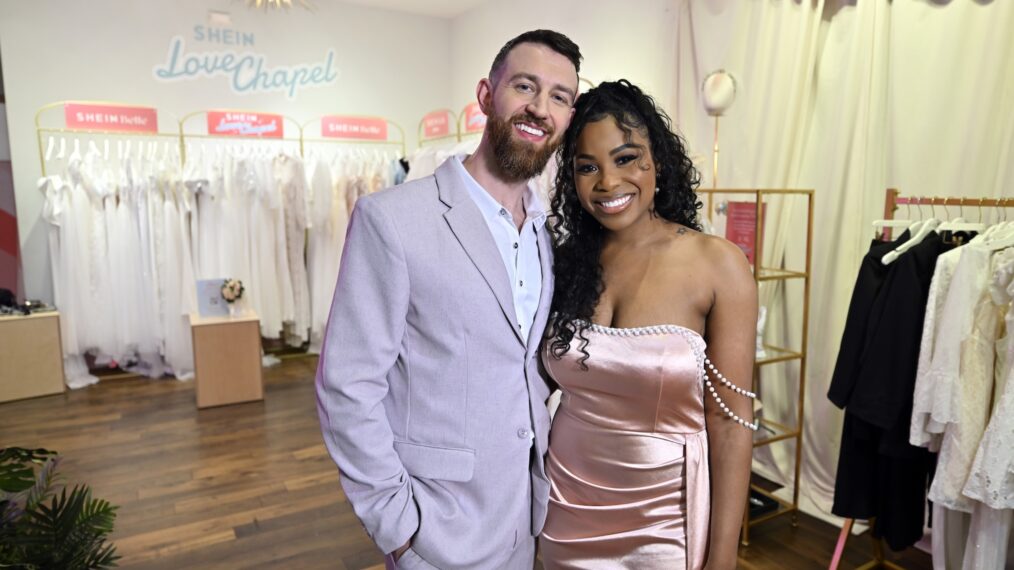 Cameron Hamilton (L) and Lauren Speed-Hamilton attend the SHEIN Love Chapel Vegas wedding pop-up and retail shop at the Fashion Show Las Vegas on May 25, 2024 in Las Vegas, Nevada.