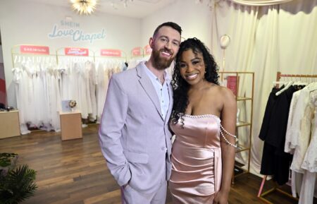 Cameron Hamilton (L) and Lauren Speed-Hamilton attend the SHEIN Love Chapel Vegas wedding pop-up and retail shop at the Fashion Show Las Vegas on May 25, 2024 in Las Vegas, Nevada.