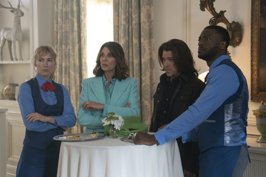 Beth Riesgraf as Parker, Gina Bellman as Sophie, Christian Kane as Eliot, and Aldis Hodge as Hardison — 'Leverage: Redemption' Season 3