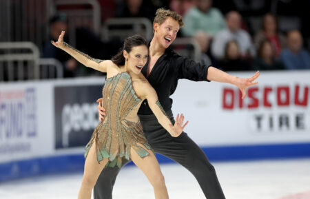 Madison Chock and Evan Bates skate in the Championship Ice Dance Free Dance during the 2025 Prevagen U.S. Figure Skating Championships at Intrust Bank Arena on January 25, 2025 in Wichita, Kansas.