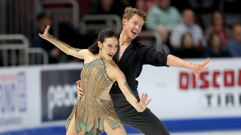 Madison Chock and Evan Bates skate in the Championship Ice Dance Free Dance during the 2025 Prevagen U.S. Figure Skating Championships at Intrust Bank Arena on January 25, 2025 in Wichita, Kansas.