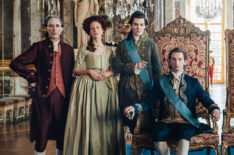 Guy Henry (Vergennes), Caroline Piette (Victoire), Jack Archer (Provence), Louis Cunningham (Louis XVI), Roxane Duran (Josephine), Patrick Albenque (Breteuil) in 'Marie Antoinette' Season 2 Episode 3 - 'Treacherous Legacy'