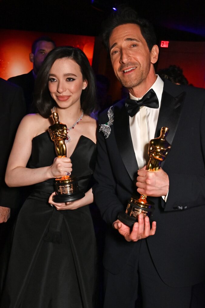 Mikey Madison and Adrien Brody attends the 2025 Vanity Fair Oscar Party