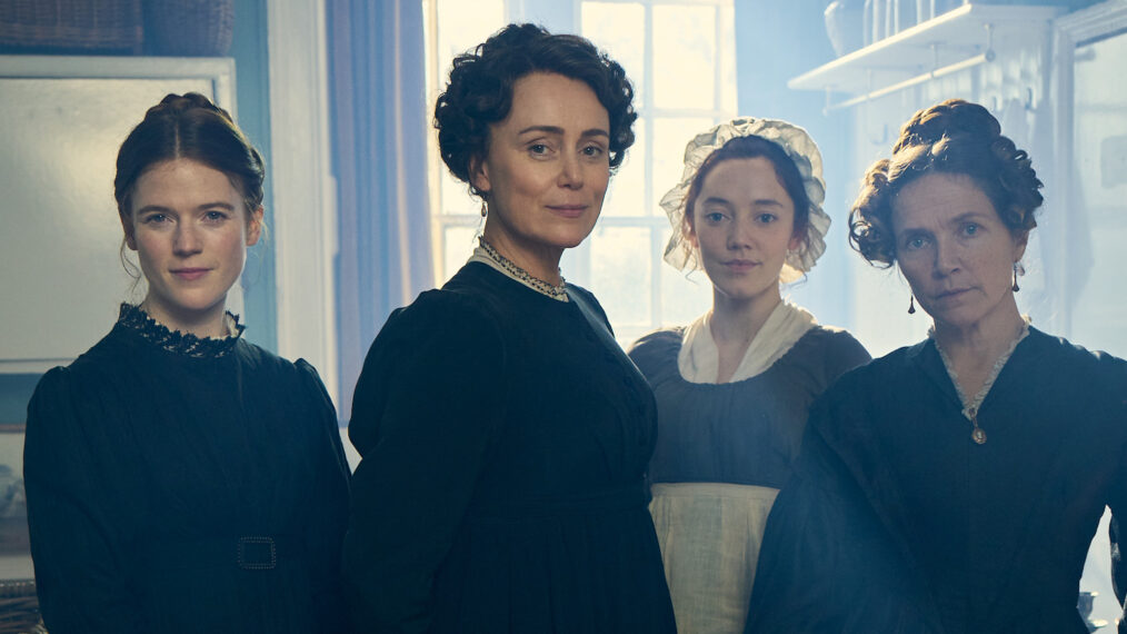 Rose Leslie as Isabella, Keeley Hawes as Cassandra Austen, Mirren Mack as Dinah and Jessica Hynes as Mary Austen in 'Miss Austen'