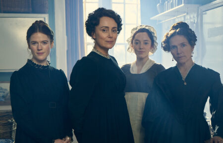 Rose Leslie as Isabella, Keeley Hawes as Cassandra Austen, Mirren Mack as Dinah and Jessica Hynes as Mary Austen in 'Miss Austen'