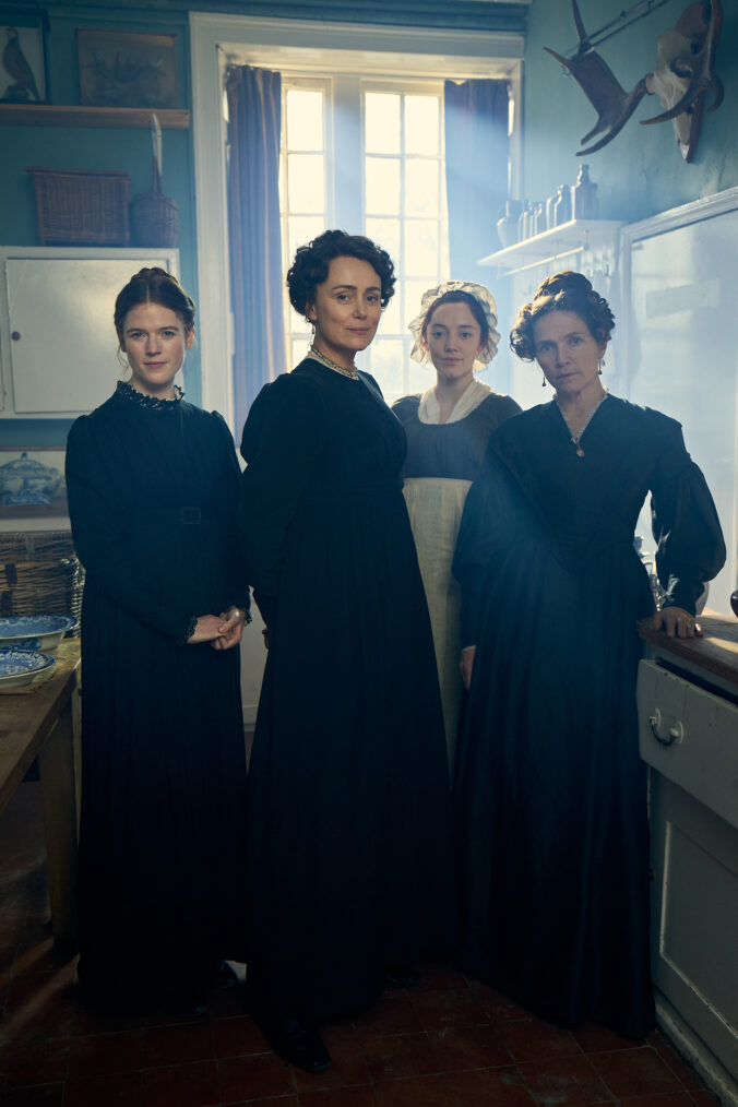 Rose Leslie as Isabella, Keeley Hawes as Cassandra Austen, Mirren Mack as Dinah and Jessica Hynes as Mary Austen in 'Miss Austen'