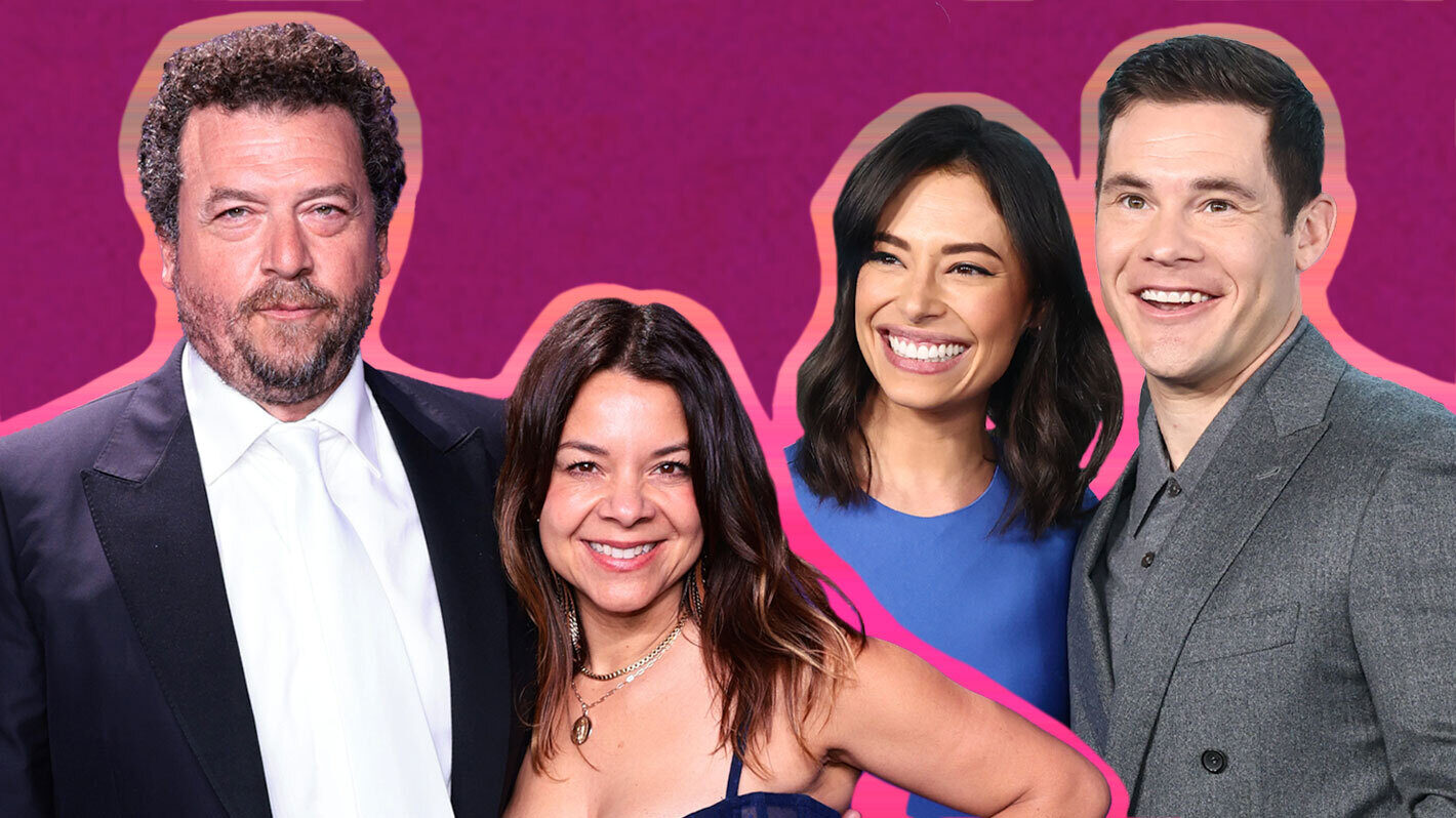 Danny McBride and Gia McBride attend the 2024 GQ Creativity Awards at WSA on April 11, 2024 in New York City; Chloe Bridges and Adam DeVine attend the final season premiere of HBO Original Series' 